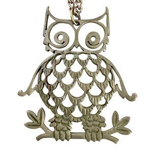 Reed and Barton Pewter Owl Pendant Necklace Vintage Jewelry